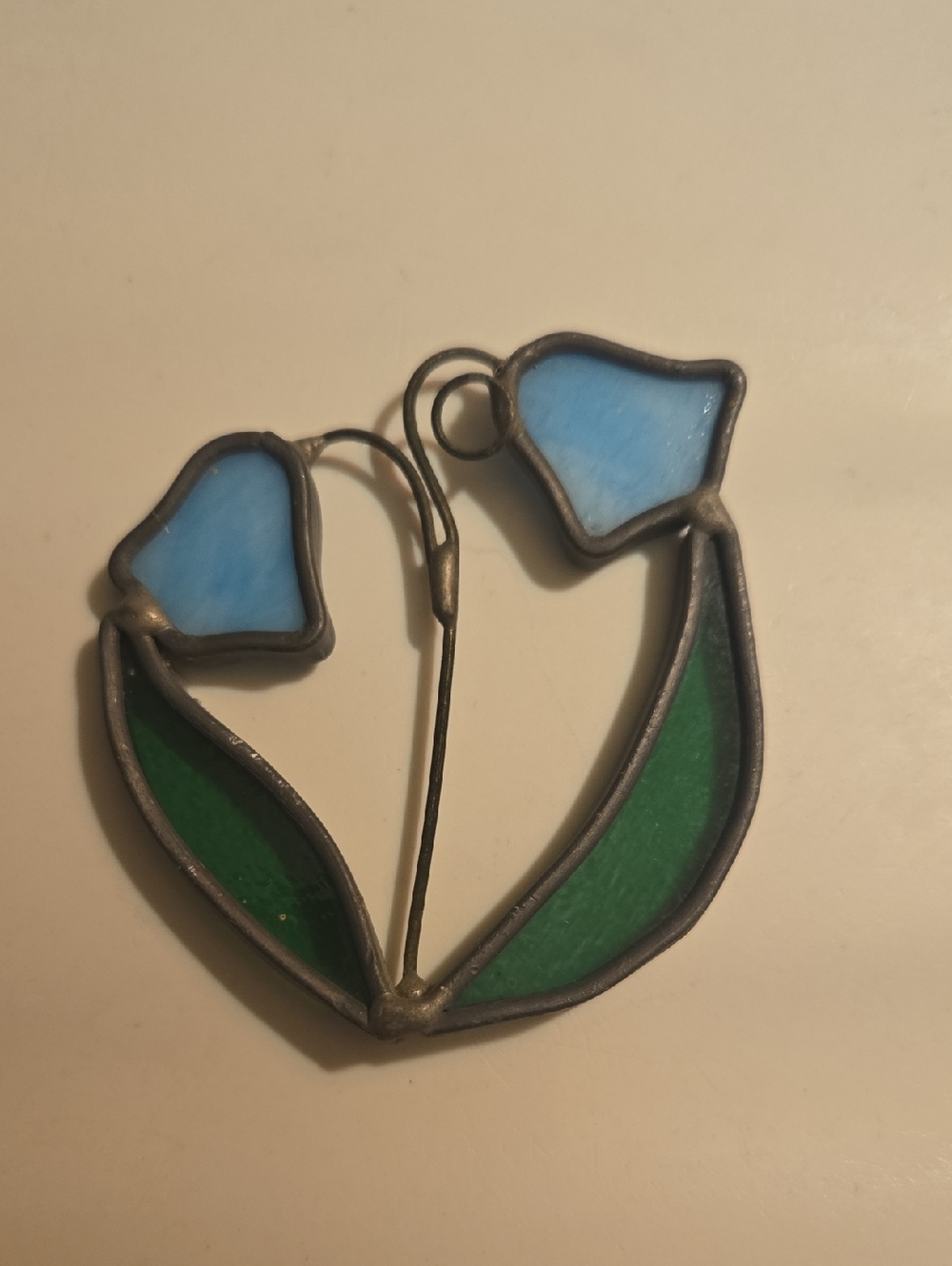 Vintage Blue & Green Floral Stained Glass Suncatchers
